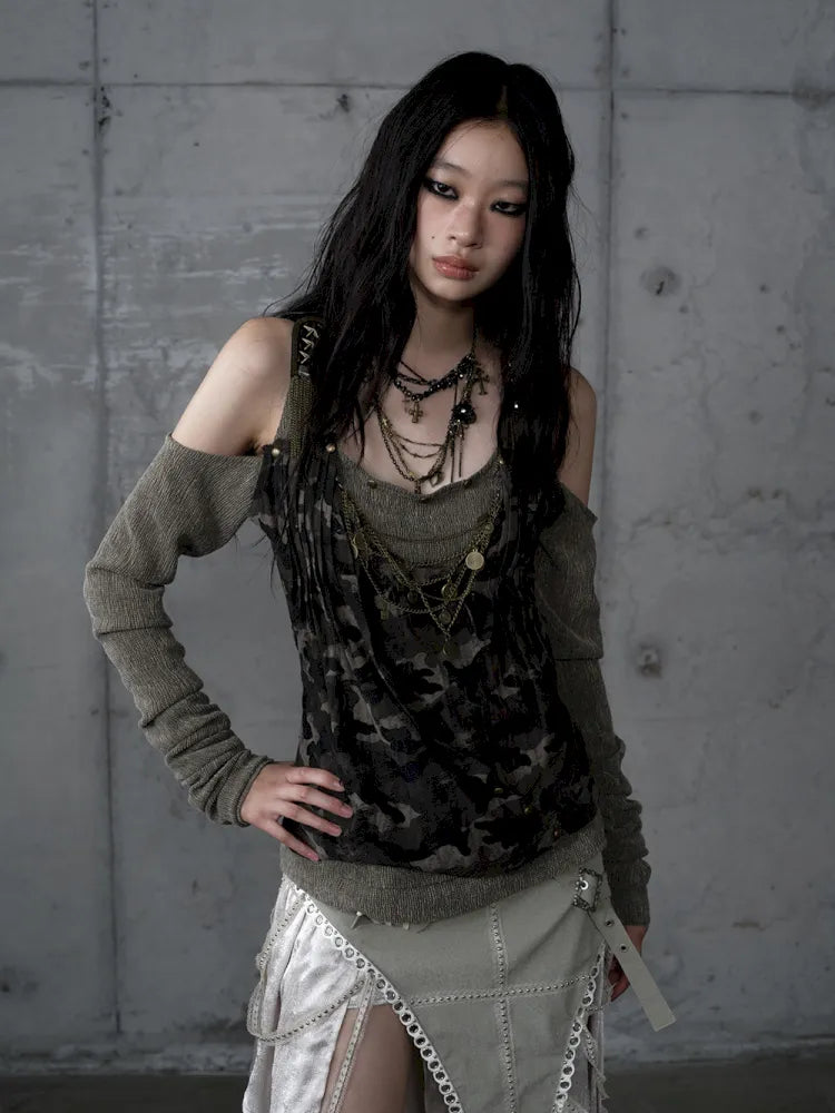 Off-Shoulder Long Sleeve Blouse【s0000014121】