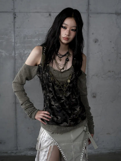 Off-Shoulder Long Sleeve Blouse【s0000014121】