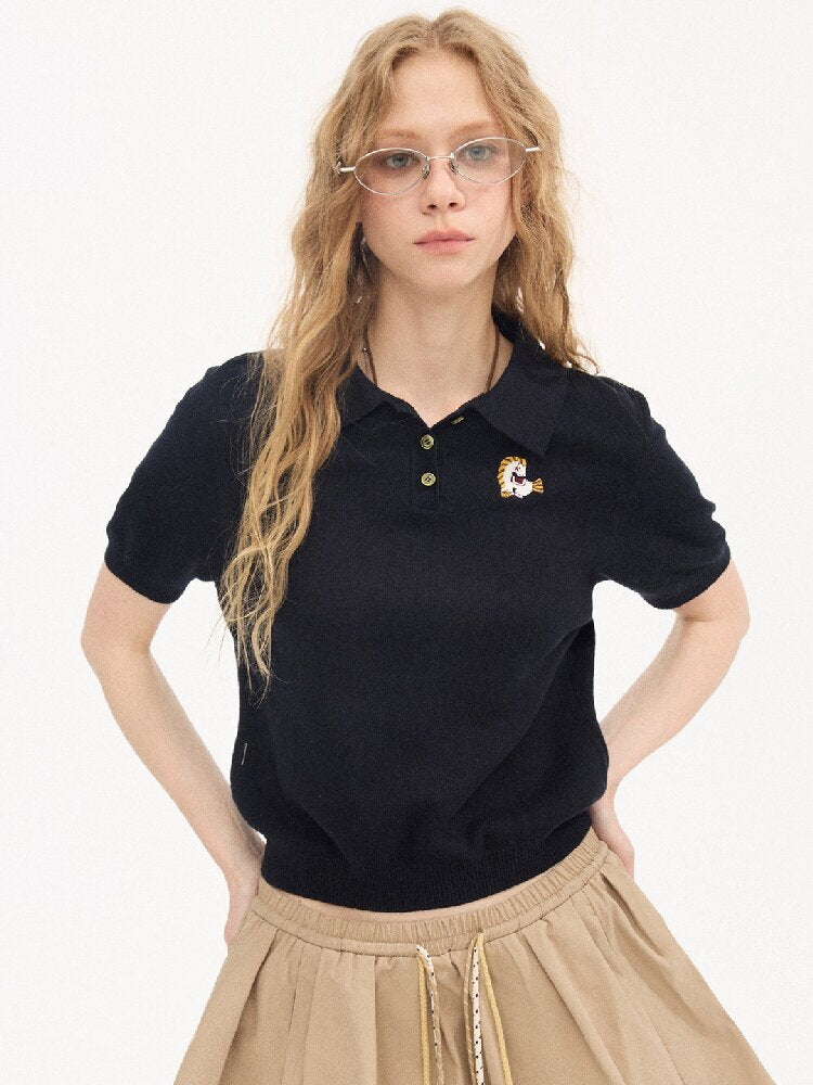 Pony Pigtails Polo Knitted Shirt【s0000015897】