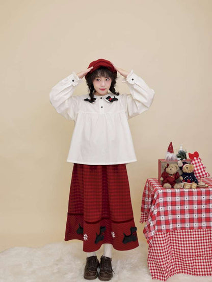 Puppy Bow Embroidery Lace Shirt【s0000015099】