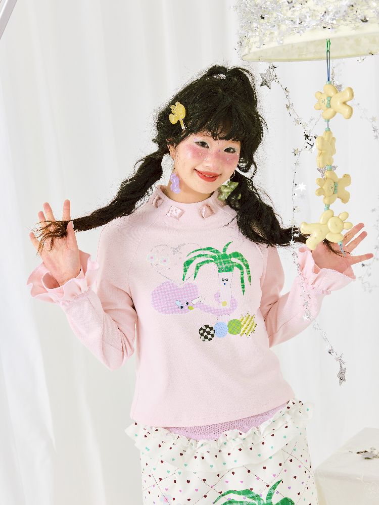 Print Long Sleeve Short T-Shirt【s0000011942】