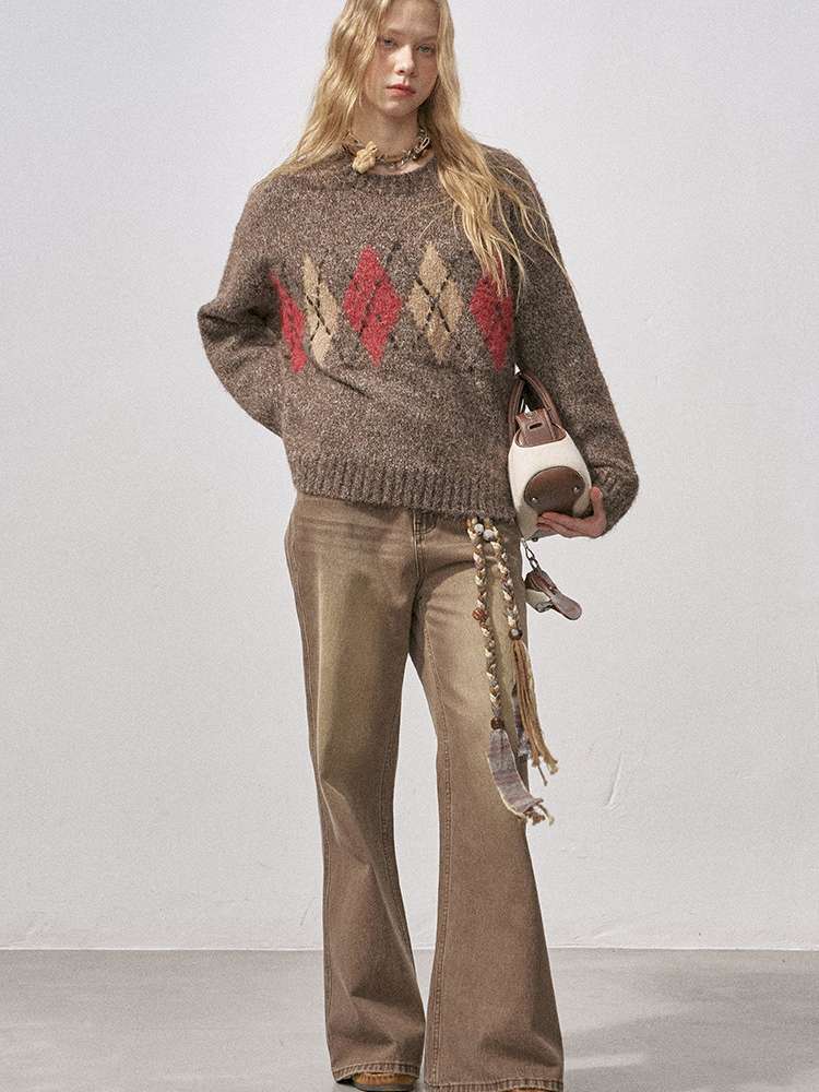 Diamond Plaid Knit Sweater Pants【s0000015072】