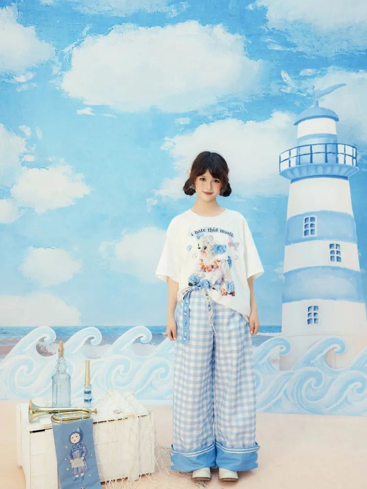 Checkered Wide-Leg Trousers【s0000014158】