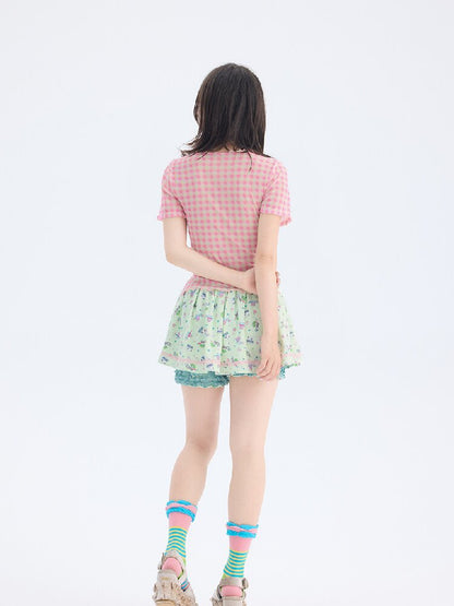 Mesh Plaid Short Sleeve Base Layer【s0000017693】