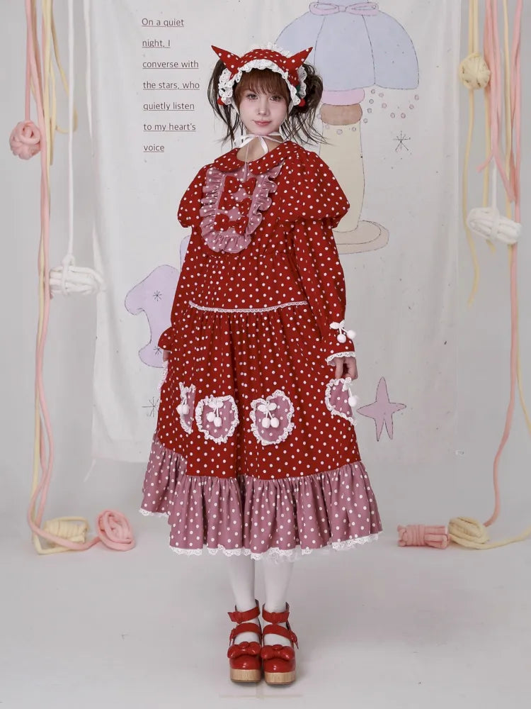 Lolita old-fashioned red polka dot niche dress【s0000014109】