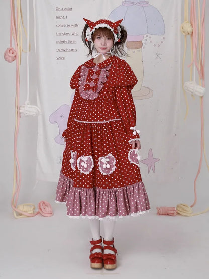 Lolita old-fashioned red polka dot niche dress【s0000014109】