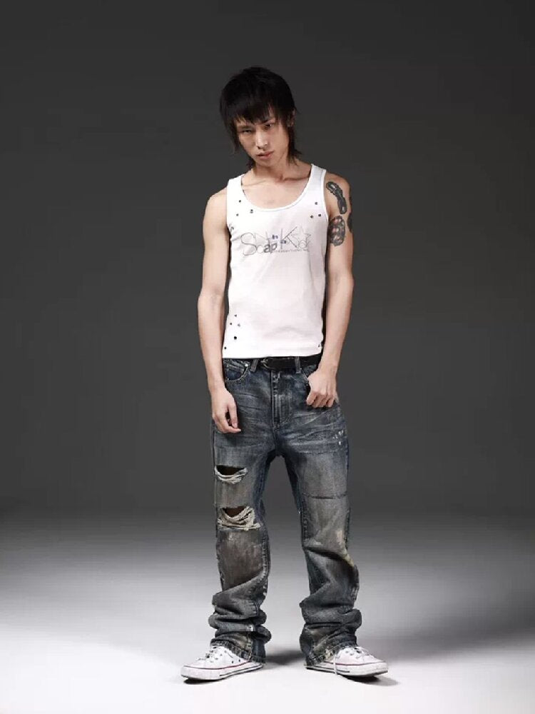 Distressed Irregular Rivet U-Vest【s0000018267】