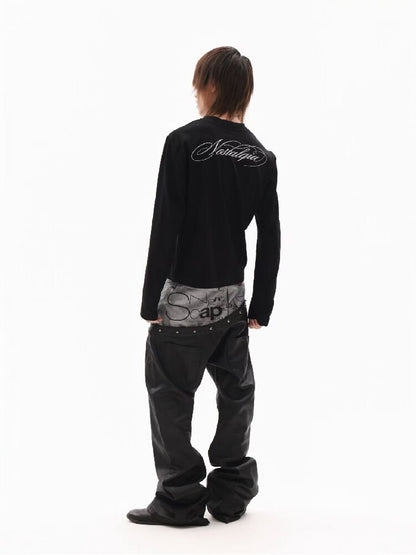 Sparkle Slogan Shoulder Long-Sleeve T【s0000018349】