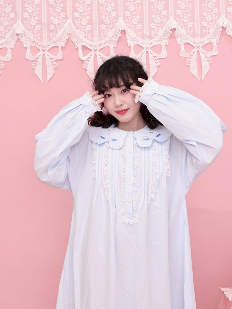 Round Neck Embroidered Blue Lace Dress【s0000013493】