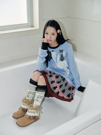 Illustration Fleece Lined Top Cardigan【s0000018706】