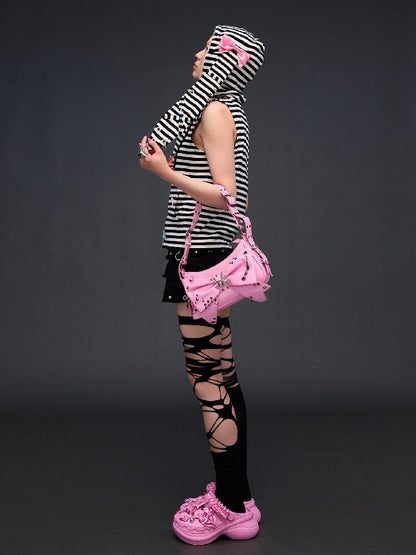 Hardware Decoration Bow Striped Vest【s0000017026】