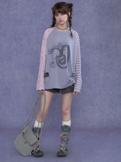 Doodle Print Raglan Sleeve T-Shirt【s0000017867】
