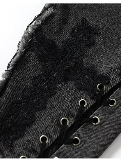 Raw Edge Lace Skinny Denim Pants【s0000016202】