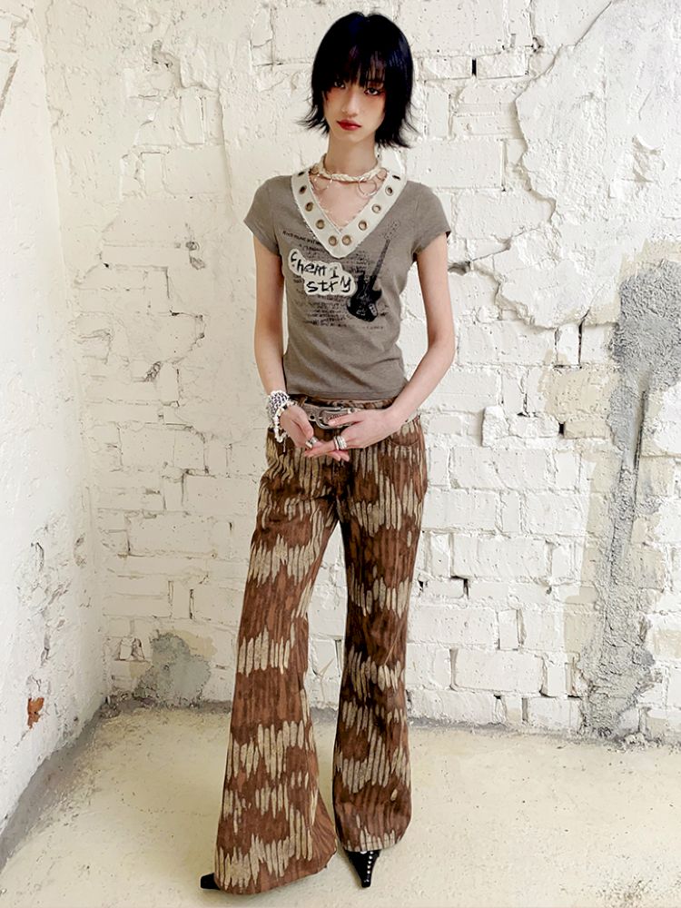 Retro Printed Bell-Bottom Pants【s0000012952】