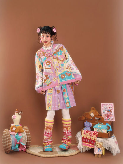 Pink Purple Patchwork Knit Jacket【s0000015585】