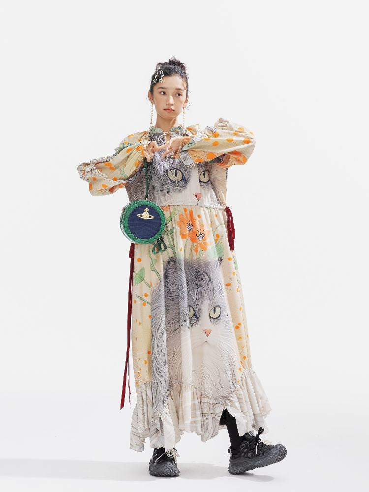 인쇄 된 길고 느슨한 드레스 [S0000011312]