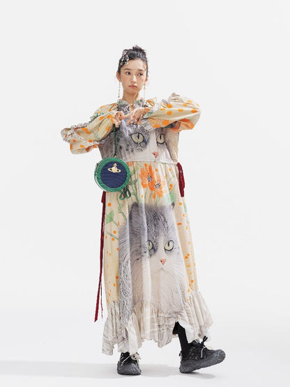 인쇄 된 길고 느슨한 드레스 [S0000011312]