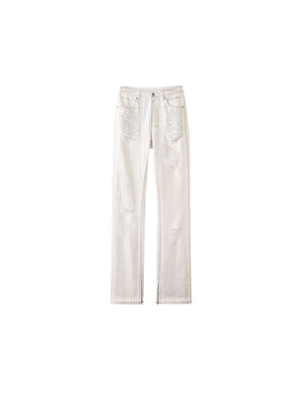 White hot gold hole Slim jeans【s0000009685】