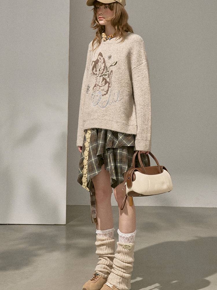 Playful Kitten Round Neck Long Sleeve Sweater【s0000014402】