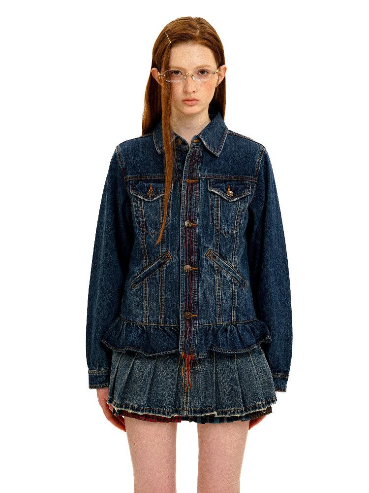Vintage Denim Fringe Jacket Skirt【s0000016091】