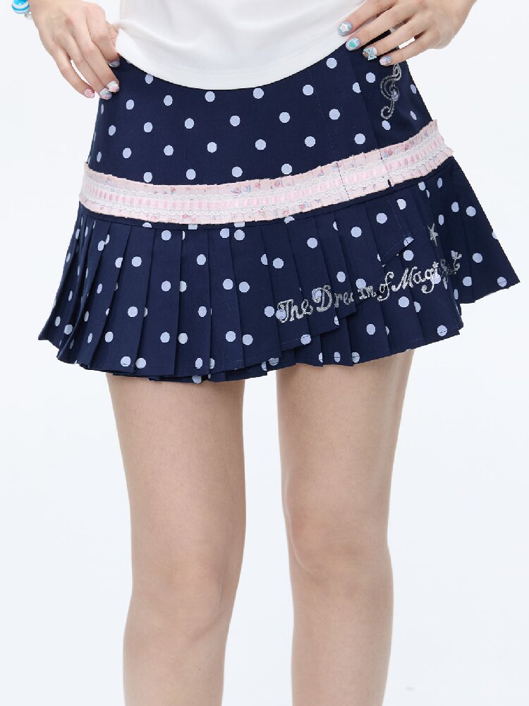 Navy Blue Polka Dot Lace Skirt【s0000016399】