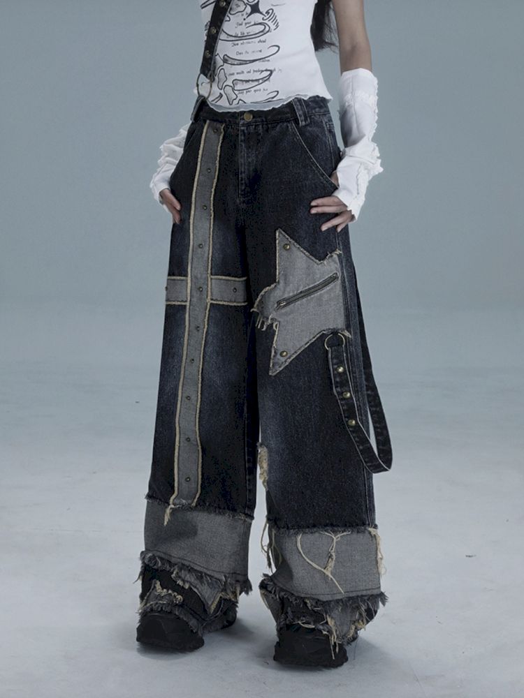 Raw edge studded casual denim pants【s0000013481】