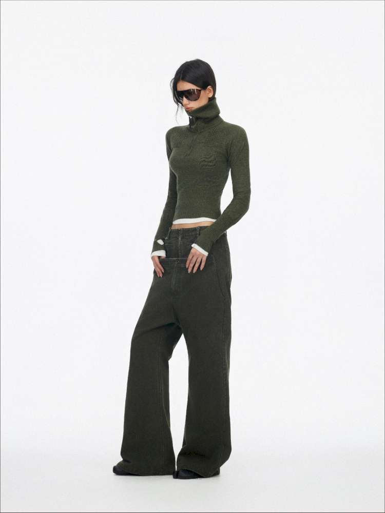 Half-Turtleneck Zip Knit Long-Sleeve T-Shirt【s0000014876】