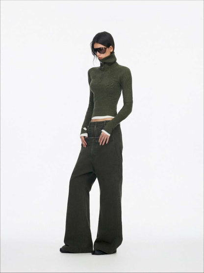 Half-Turtleneck Zip Knit Long-Sleeve T-Shirt【s0000014876】