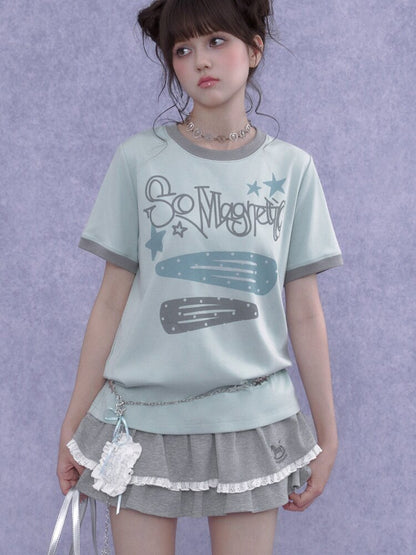 Print Crew Neck Short Sleeve T-Shirt【s0000016646】