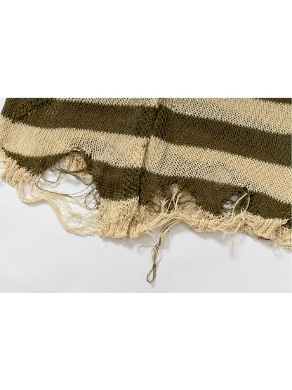 Striped knit loose bat-sleeve sunscreen hoodie【s0000012319】