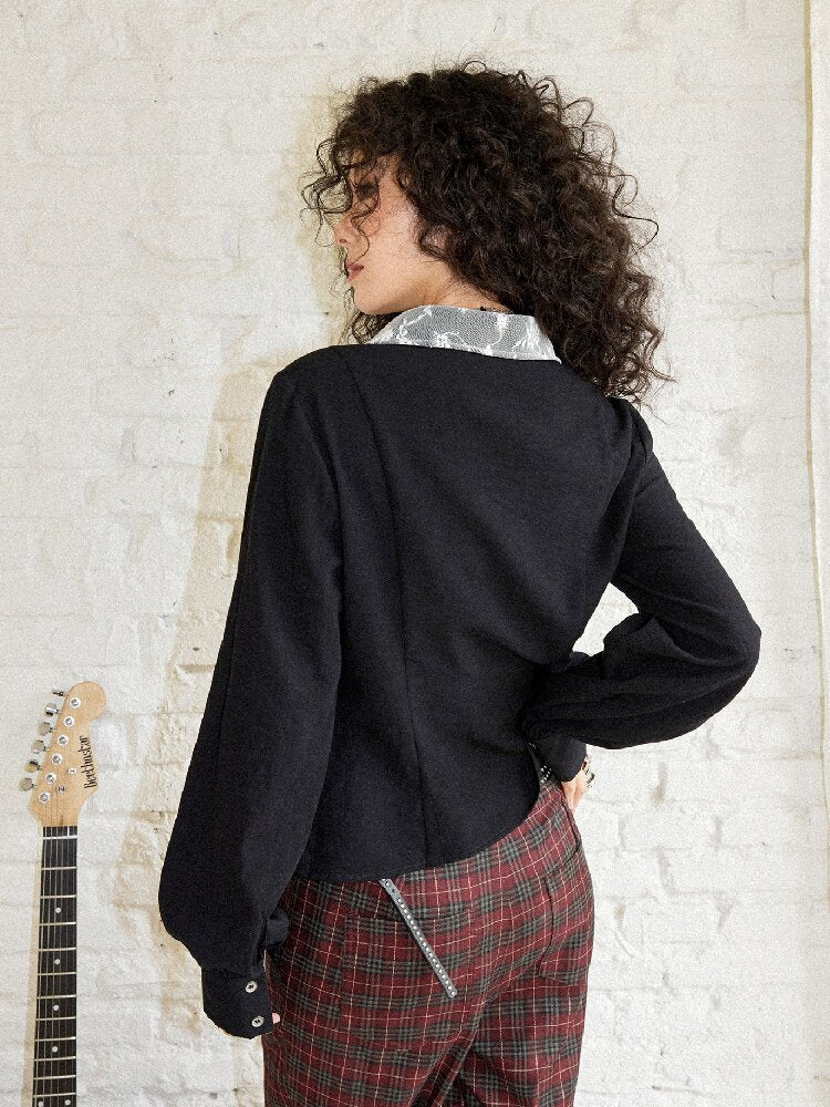 Punk-Style Lace Patchwork Shirt【s0000017895】