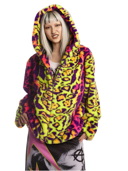 Fluorescent Neon Leopard Print Fur Hooded Jacket【s0000014912】