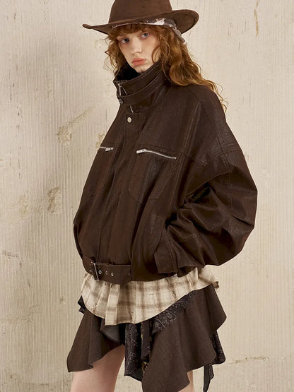Stand Collar Motorcycle Leather Jacket【s0000014042】