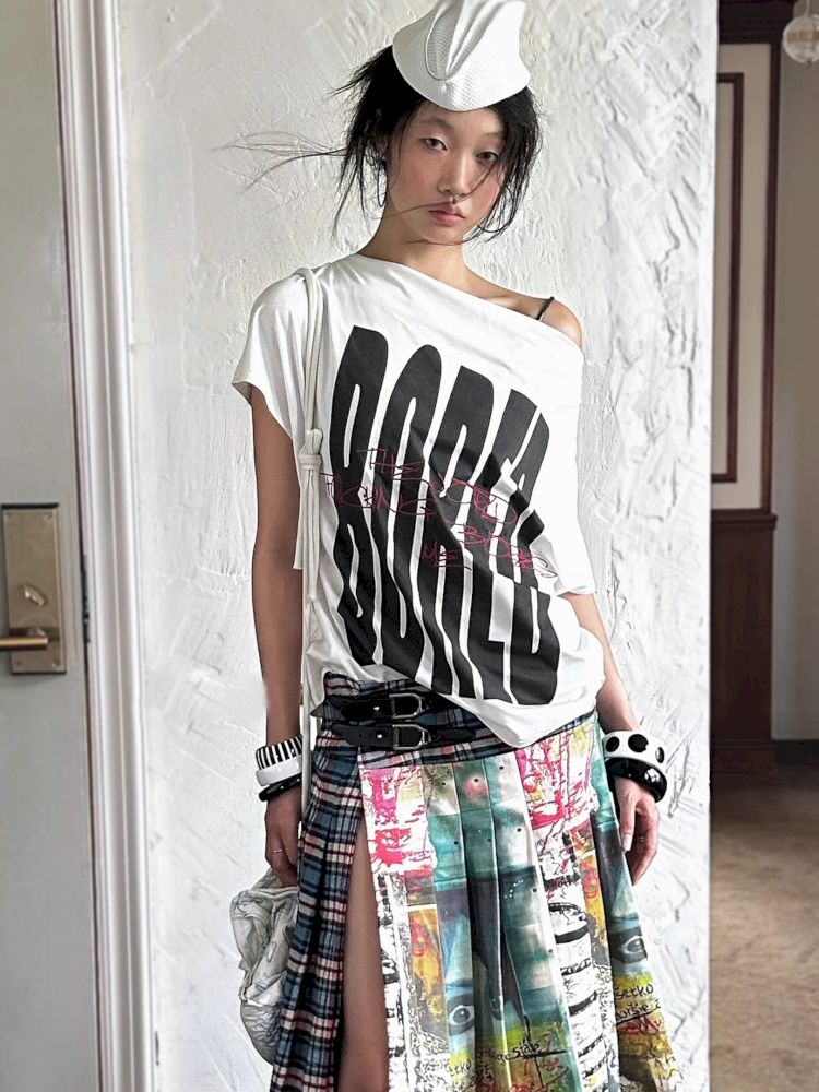 Printed and embroidered Irregular T-shirt【s0000012414】