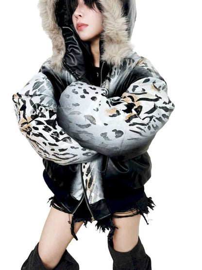 Gradient Cotton Hooded Leopard Jacket【s0000014863】