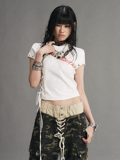 Lace Print Slim Short Sleeve T Shirt【s0000017771】