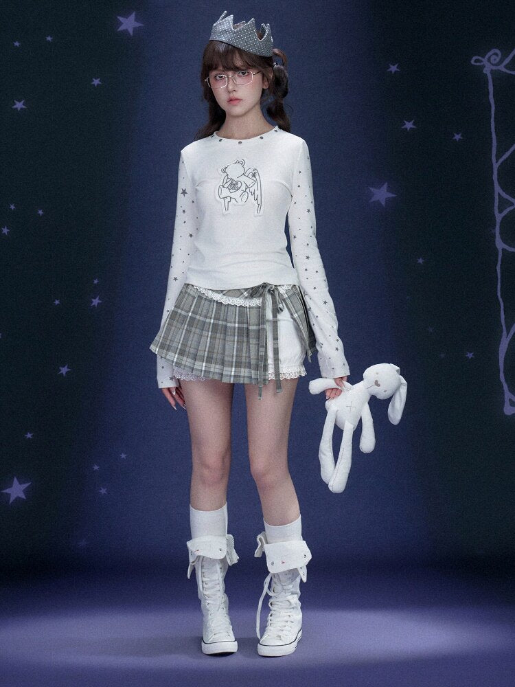 Checkered Pleated Flower Bud Skirt【s0000015765】