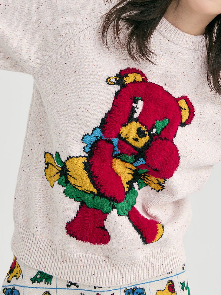 Colorful Mott Red Cartoon Bear Sweater【s0000019252】
