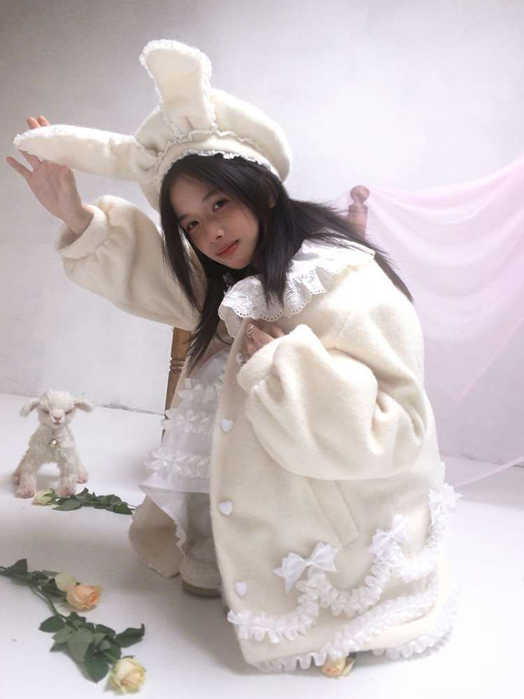 Lace Wool Bubble Sleeve Coat【s0000014532】