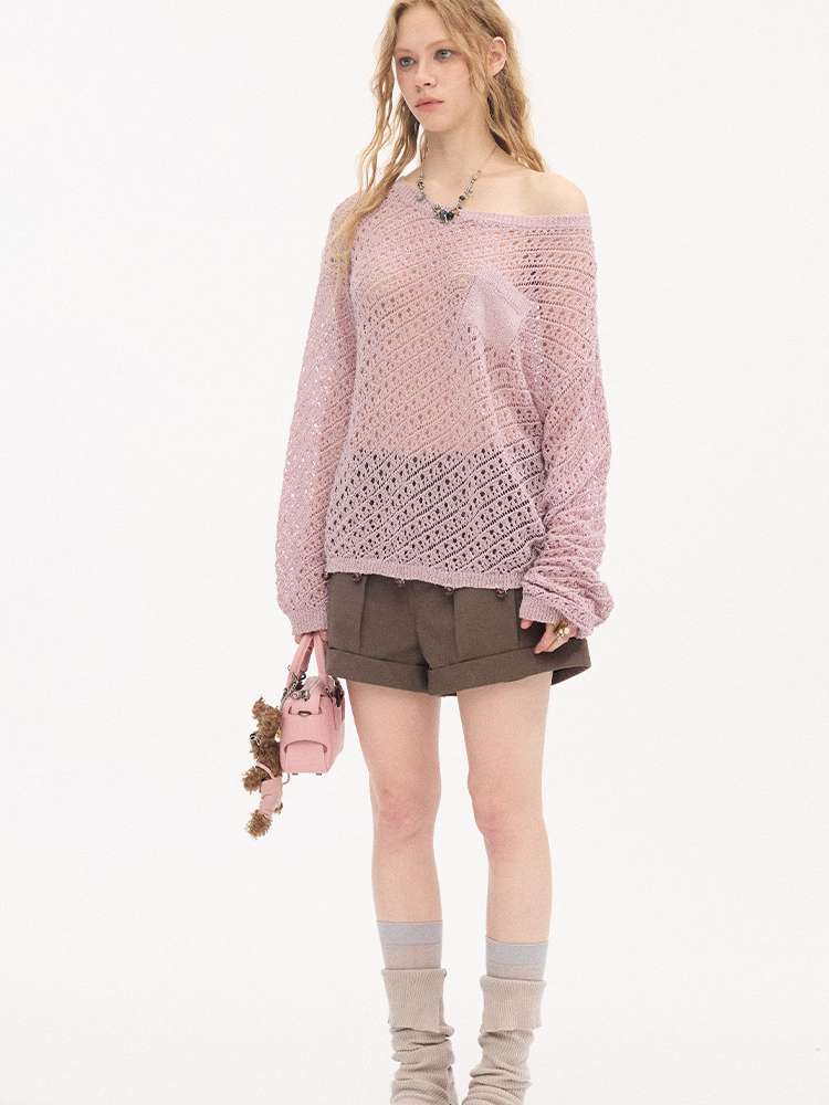 Diagonal Openwork Beaded Knitwear【s0000015405】