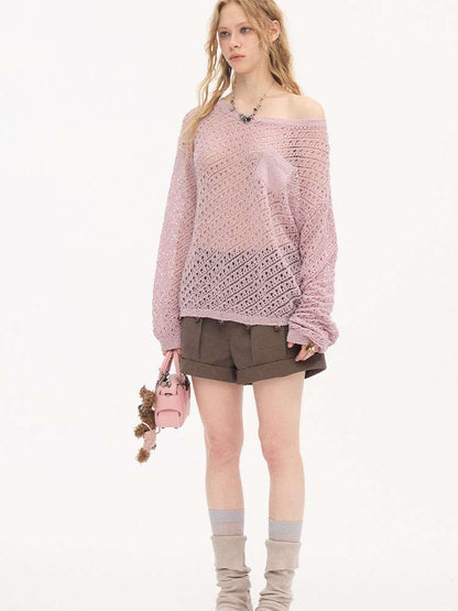 Diagonal Openwork Beaded Knitwear【s0000015405】