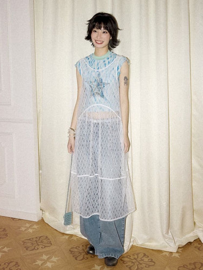 Starfish Printed Lace Hollow Out Dress【s0000012297】