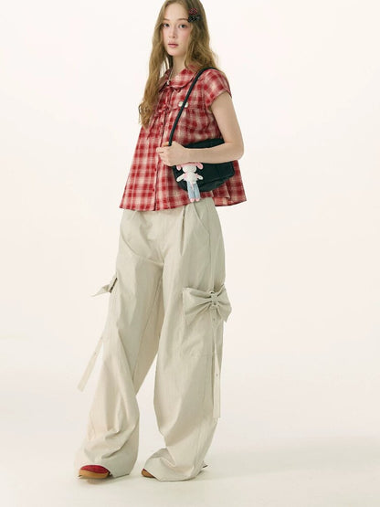 Doll Neck Bow Plaid Preppy Shirt【s0000016850】