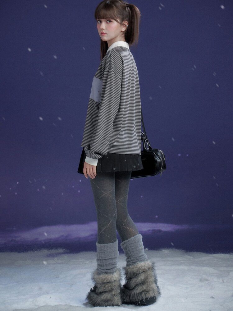 Purple Striped Loose Polo Shirt【s0000015470】