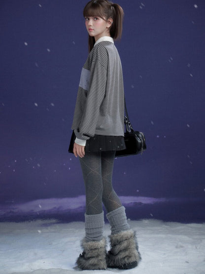 Purple Striped Loose Polo Shirt【s0000015470】