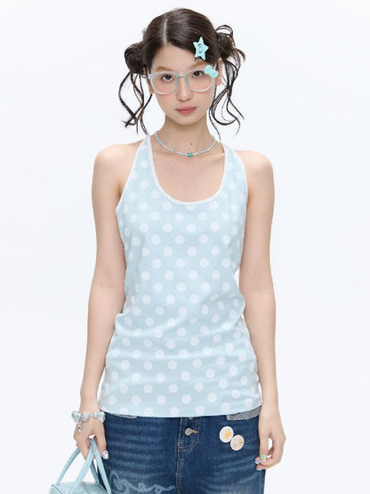 Mint Polka Dot Vest Two Piece Top【s0000016401】