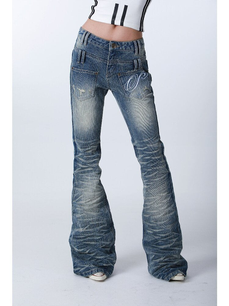 Washed Water Ripple Bootcut Jeans【s0000016184】