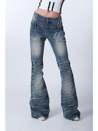 Washed Water Ripple Bootcut Jeans【s0000016184】