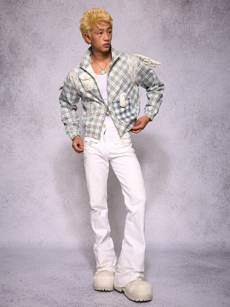 Plaid Patchwork Rhinestone Jacket【s0000019134】