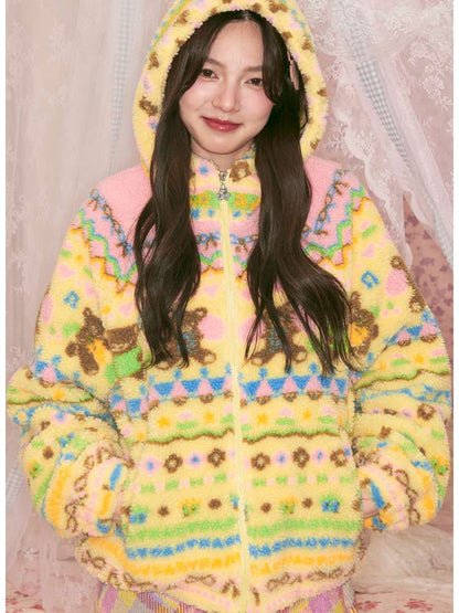 Yellow Bear Geometric Rocker Plush Jacket【s0000014822】
